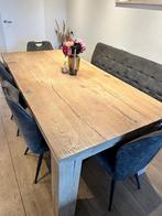 Massief Eiken tafel met stoelen en bankje, Huis en Inrichting, Tafels | Eettafels, 100 tot 150 cm, Eikenhout, 200 cm of meer, Ophalen of Verzenden