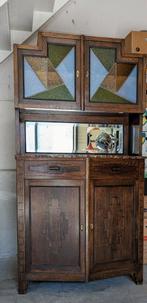 Mooie oude Art Deco buffet kast met facet geslepen spiegel, Antiek en Kunst, Ophalen