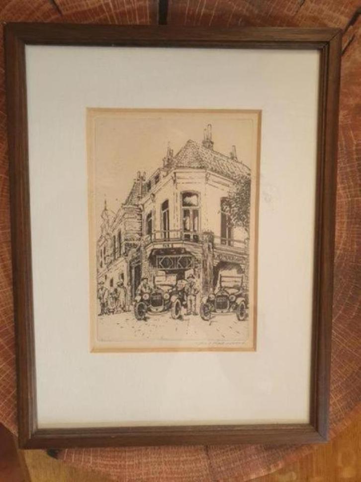 motorhuis leiden stationsweg rijnsburgers.  Bas Haasnoot, Antiek en Kunst, Kunst | Etsen en Gravures, Ophalen