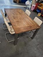 mooie eethoek rvs/hout, Huis en Inrichting, Complete eetkamers, Ophalen of Verzenden, Zo goed als nieuw