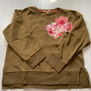 mosgroene OILILY sweater met roze geborduurde bloemen mt L beschikbaar voor biedingen