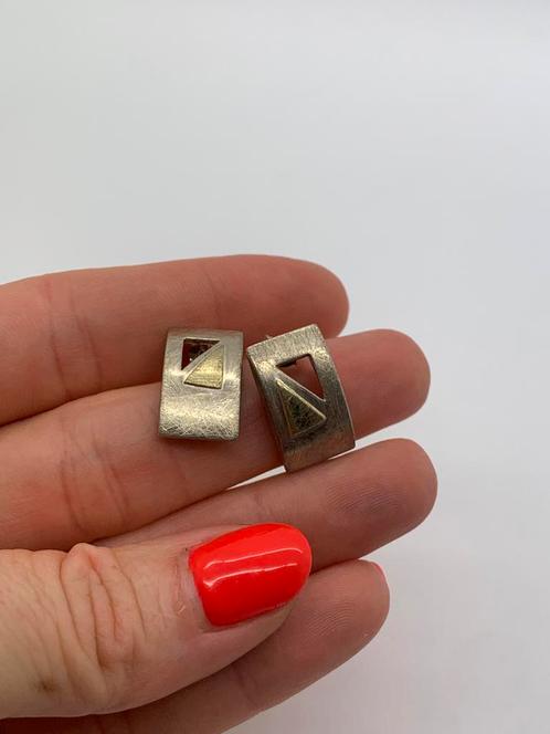 X725 Prachtige zilveren bicolor oorbellen, Sieraden, Tassen en Uiterlijk, Oorbellen, Knopjes of Stekers, Zilver, Goud, Ophalen of Verzenden