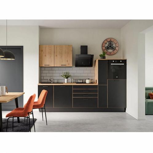 Gloednieuwe keukenblok zwart met bruin, Huis en Inrichting, Keuken | Complete keukens, Nieuw, Enkelwandige keuken, Zwart, Overige materialen