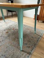 Eettafel houten blad metalen onderstel 160x80, Gebruikt, Vijf personen of meer, Metaal, Rechthoekig