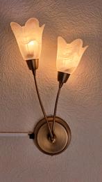 Sfeervolle messingkleurige muurlamp, Ophalen of Verzenden, Gebruikt, Glas, Vintage