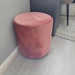 Roze velourse poef, Ophalen, Zo goed als nieuw, Rond