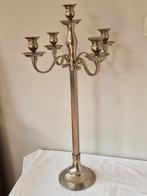 Zilverkleurige 5_armige kandelaar. 76 cm. hoog., Huis en Inrichting, Woonaccessoires | Kandelaars en Kaarsen, Gebruikt, Ophalen of Verzenden