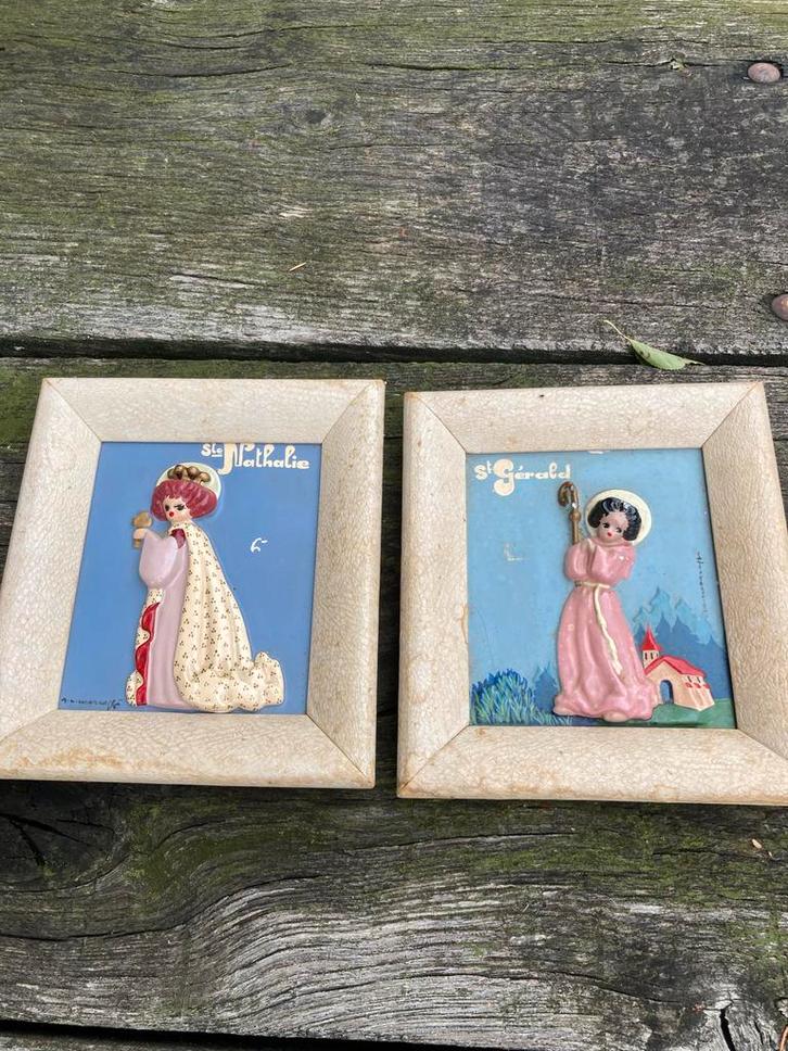 Vintage St. Nathalie & St. Gérald Lijstjes, Antiek en Kunst, Antiek | Religie, Ophalen of Verzenden