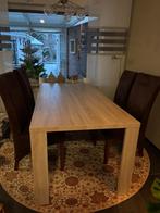 Tafel Leenbakker met 4 Goossens suède stoelen, Huis en Inrichting, Tafels | Eettafels, Ophalen, Gebruikt, 100 tot 150 cm, 150 tot 200 cm