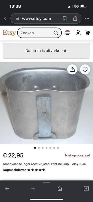 GEBRUIKT! Militaire roestvrijstalen kantine cup €12,99 beschikbaar voor biedingen