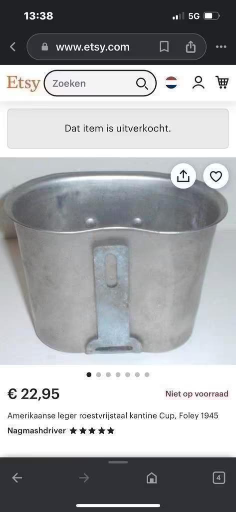 GEBRUIKT! Militaire roestvrijstalen kantine cup €12,99, Verzamelen, Militaria | Algemeen, Ophalen of Verzenden