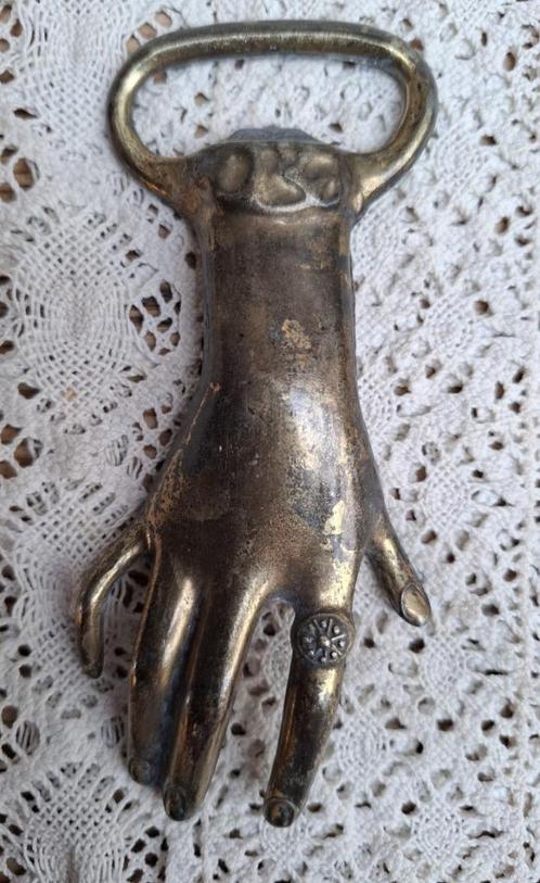 Oude Franse flessenopener, koperen handje, Antiek en Kunst, Curiosa en Brocante, Ophalen of Verzenden