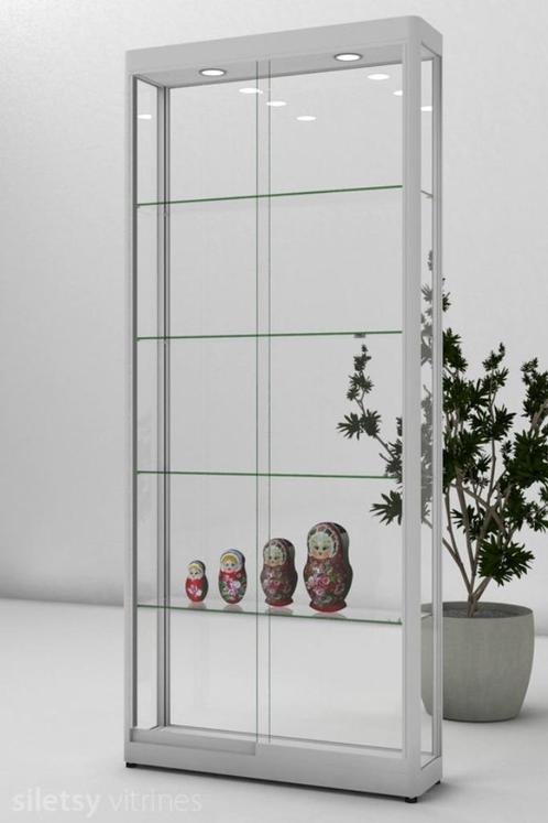 6 Vitrinekasten glas - alu voor winkel of tentoonstellin, Huis en Inrichting, Kasten | Vitrinekasten, Gebruikt, 150 tot 200 cm
