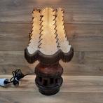 Antieke wagenwiel lamp met lederen kap, Ophalen of Verzenden