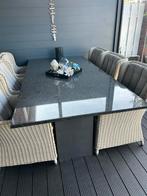 Tuintafel met granieten blad en 6 diningstoelen, Ophalen, Zo goed als nieuw, Rechthoekig, Wicker