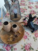 Woondecoratie, kandelaar en lampje, Ophalen, Gebruikt, Rond, Hout