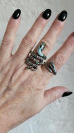 Ringen zilver slang snake emaille kristal, Met kristal, Nieuw, Ophalen of Verzenden, 17 tot 18