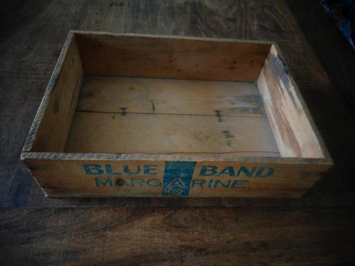 Antiek Blue Band margarine kistje met origineel sticker, Verzamelen, Merken en Reclamevoorwerpen, Zo goed als nieuw, Overige typen