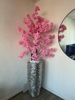 Mooi schelpenvazen met bloesem boom, Ophalen of Verzenden, Glas, Minder dan 50 cm