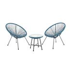 ❤️ Trendy Rieten Design Loungeset Blauw - Egg Chairs + Tafel, Caravans en Kamperen, Nieuw, Campingstoel