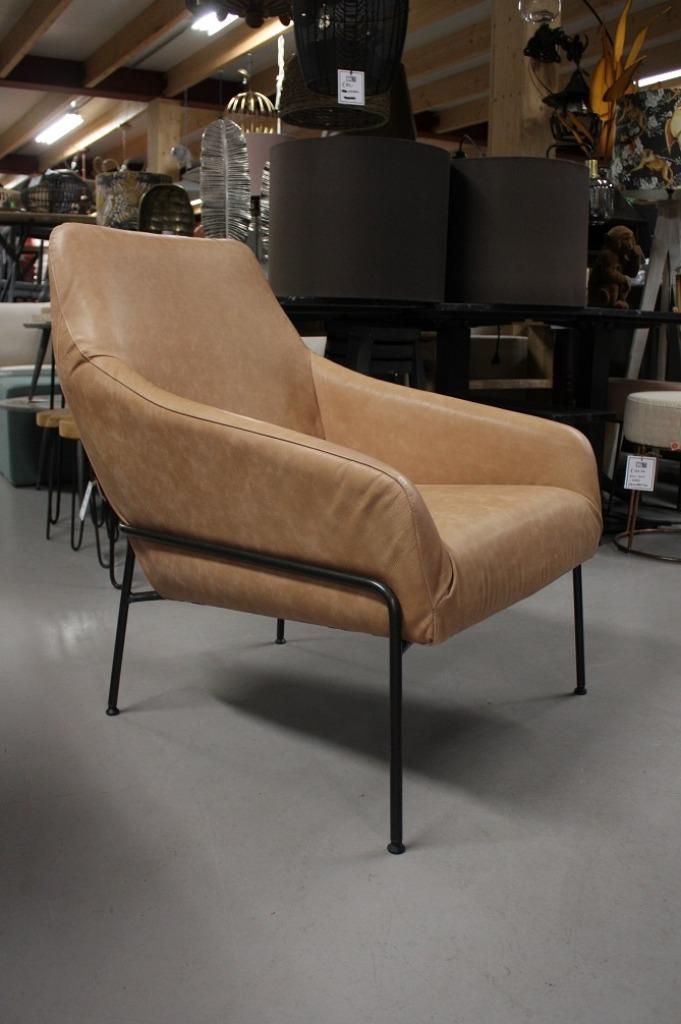 2 x luxe fauteuil Jolly Jess Design metaal leer naturel, Huis en Inrichting, Fauteuils, Zo goed als nieuw, Leer, Metaal, 50 tot 75 cm
