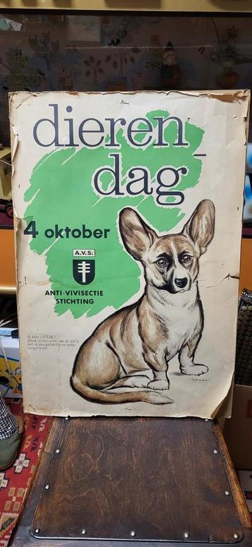 Oude affiche DIERENDAG , jaren 1950 beschikbaar voor biedingen