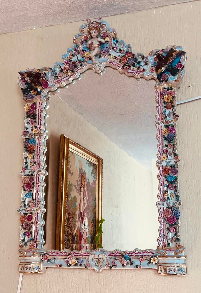 Meissen groot antiek spiegel 79 x 55 cm. Puntgaaf, Ophalen of Verzenden