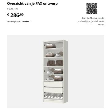 Pax opbergkast met deuren (wit), 75cm breed