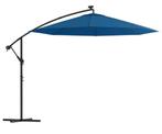 Zweefparasol, LED en stalen paal 300 cm azuurblauw, nieuw, Ophalen of Verzenden, Nieuw, Zweefparasol