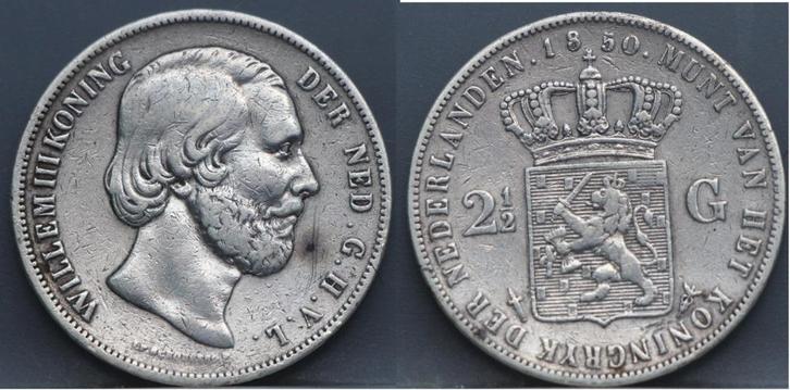 Zilveren rijksdaalder 1850 - 2 1/2 gulden 1850 Willem 3, Postzegels en Munten, Munten | Nederland, Losse munt, 2½ gulden, Koning Willem III