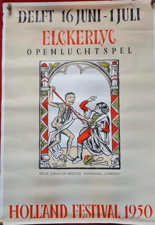 Elckerlyc Affiche - Holland Festival 1950 - Delft, Antiek en Kunst, Kunst | Overige Kunst, Ophalen of Verzenden
