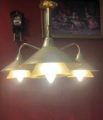 Hanglamp / kroonluchter vintage messing goud met dikke glas, Huis en Inrichting, Lampen | Hanglampen, Ophalen of Verzenden, Glas