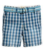 H&M blauw geruit short bermuda korte broek knickers riem 122, Broek, H&M, Nieuw, Ophalen of Verzenden
