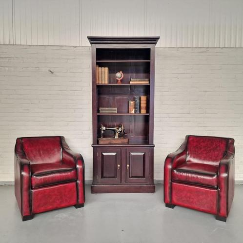 Crawley Classic Chesterfield Fauteuils SET – Antiek Rood, Le, Huis en Inrichting, Fauteuils, Zo goed als nieuw, Leer, 50 tot 75 cm