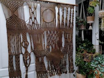 Groot retro vintage wandkleed olijf groen jute 150-150  beschikbaar voor biedingen