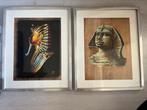 2 schilderijen met egyptische afbeelding van papyrus, Huis en Inrichting, Ophalen of Verzenden, Zo goed als nieuw, Hout, Minder dan 50 cm