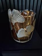 Windlicht goudkleurig met led lichtjes in glazen windlicht., Ophalen, Overige materialen, Minder dan 25 cm