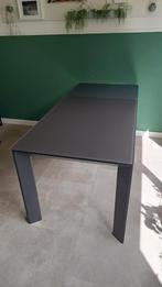 Uitschuifbare eettafel 120/180 cm donkergrijs, Huis en Inrichting, Tafels | Eettafels, Ophalen, Gebruikt, Glas, 50 tot 100 cm