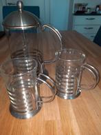 Koffie en theezetter met 2 glazen, Ophalen, Glas of Glazen, Nieuw, Glas