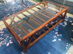 Mooie houten salontafel met glasplaat 80 x 140, Ophalen, Gebruikt, 100 tot 150 cm, Glas