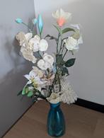 Kunstbloemen boeket met vaas, witte bloemen kunst, Ophalen of Verzenden, Zo goed als nieuw