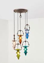 Nanny Still hanglamp stalactiet 5 kelken, Ophalen, Vintage design, Minder dan 50 cm, Glas