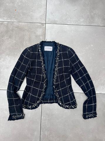 AMBIENTE TWEED STOF DONKERBLAUW BLAZER MET STENEN MAAT 34 XS beschikbaar voor biedingen