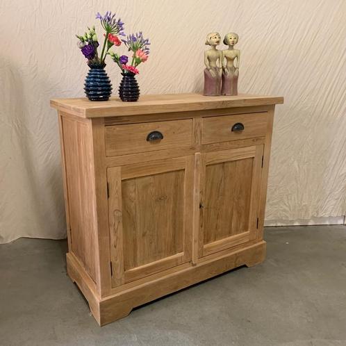 Dressoir - massief teakhout - 2 lades - 2 deuren - TTM Wonen, Huis en Inrichting, Kasten | Dressoirs, Nieuw, 100 tot 150 cm, 25 tot 50 cm