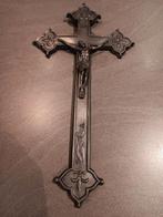 Tinnen kruisbeeld crucifix 34 x 18 cm, Antiek en Kunst, Antiek | Religie, Ophalen of Verzenden
