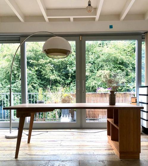 Bamboe eettafel met opbergvakken, Huis en Inrichting, Tafels | Eettafels, 50 tot 100 cm, Vijf personen of meer, Rechthoekig, Ophalen