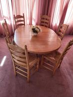 Eethoek van hout en rotan, Huis en Inrichting, Complete eetkamers, Ophalen, Gebruikt, 4 tot 6 stoelen