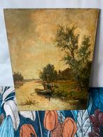 Polder met bootje, G. Kok, Antiek en Kunst, Kunst | Schilderijen | Klassiek, Ophalen of Verzenden