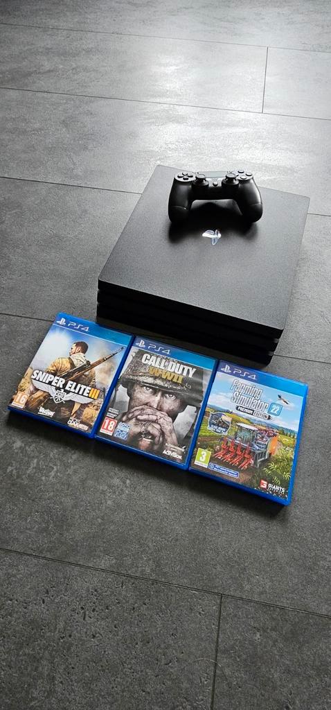 PS4 Pro + 2 Controllers + 3 Games, Spelcomputers en Games, Spelcomputers | Sony PlayStation 4, Gebruikt, Pro, Met 2 controllers
