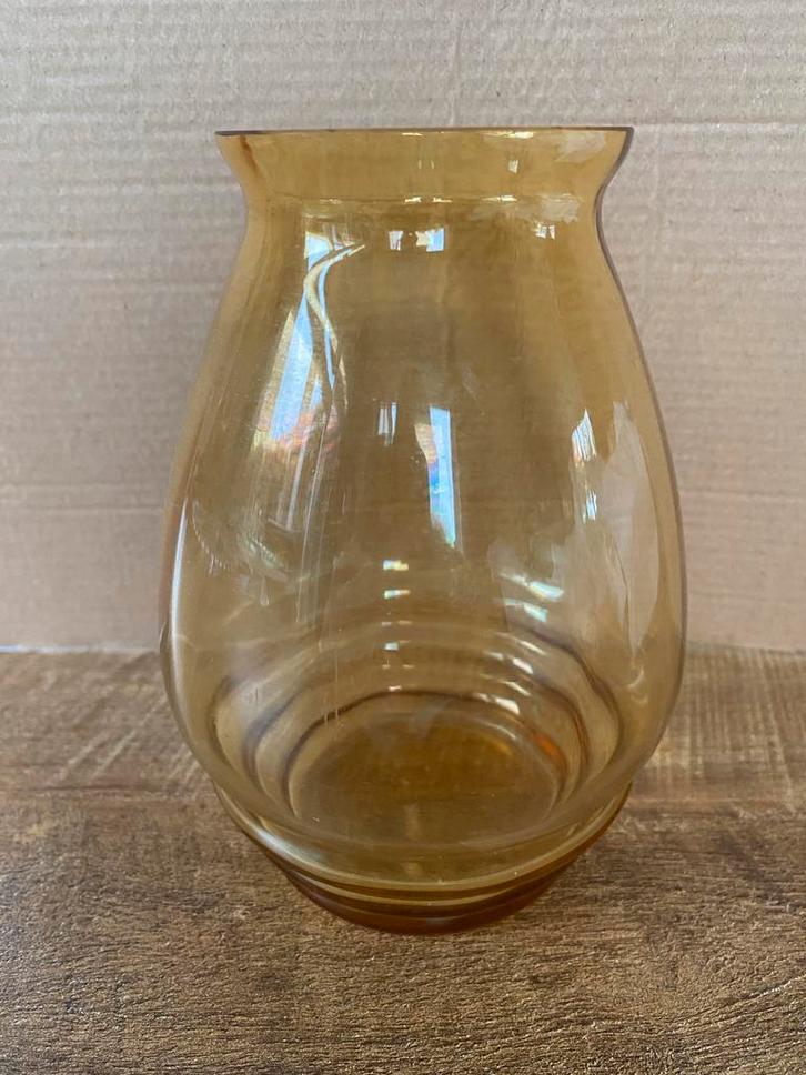 Okergeel  glazen vaas, Huis en Inrichting, Woonaccessoires | Vazen, Gebruikt, Geel, Minder dan 50 cm, Glas, Ophalen of Verzenden